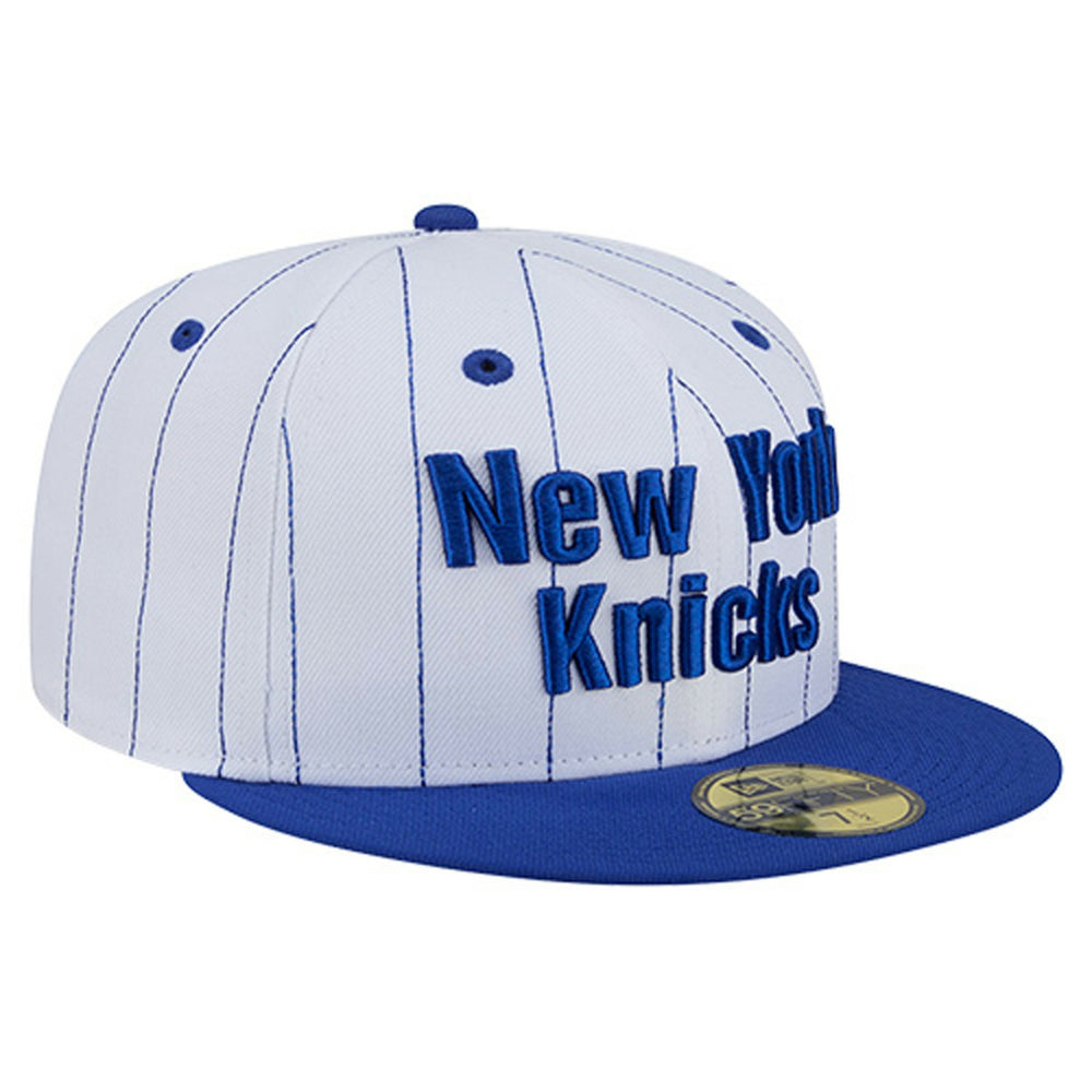 White New York Knicks Wordmark Pinstripe 59FIFTY Fitted Hat | NBA