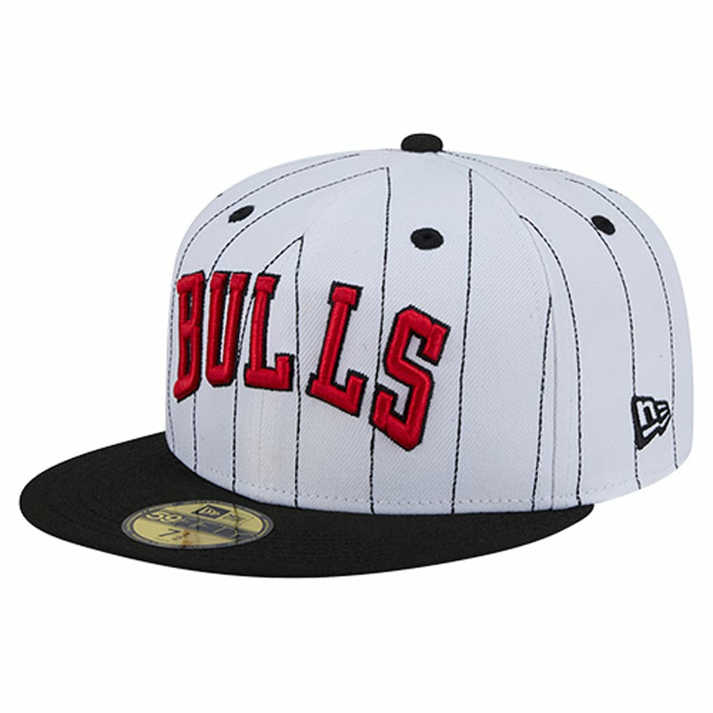 White Chicago Bulls Wordmark Pinstripe 59FIFTY Fitted Hat | NBA