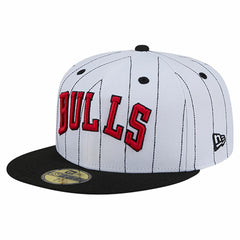 White Chicago Bulls Wordmark Pinstripe 59FIFTY Fitted Hat | NBA