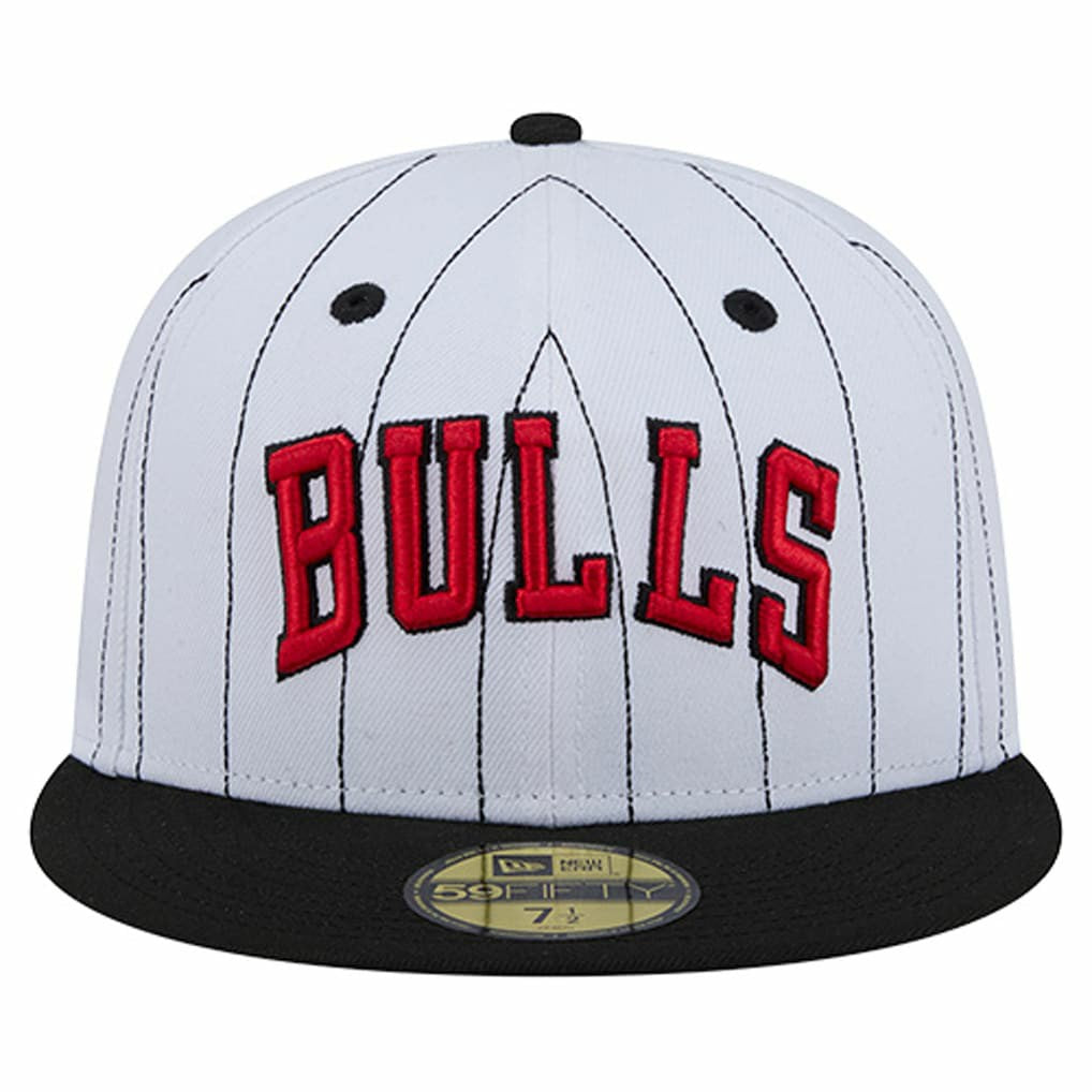 White Chicago Bulls Wordmark Pinstripe 59FIFTY Fitted Hat | NBA