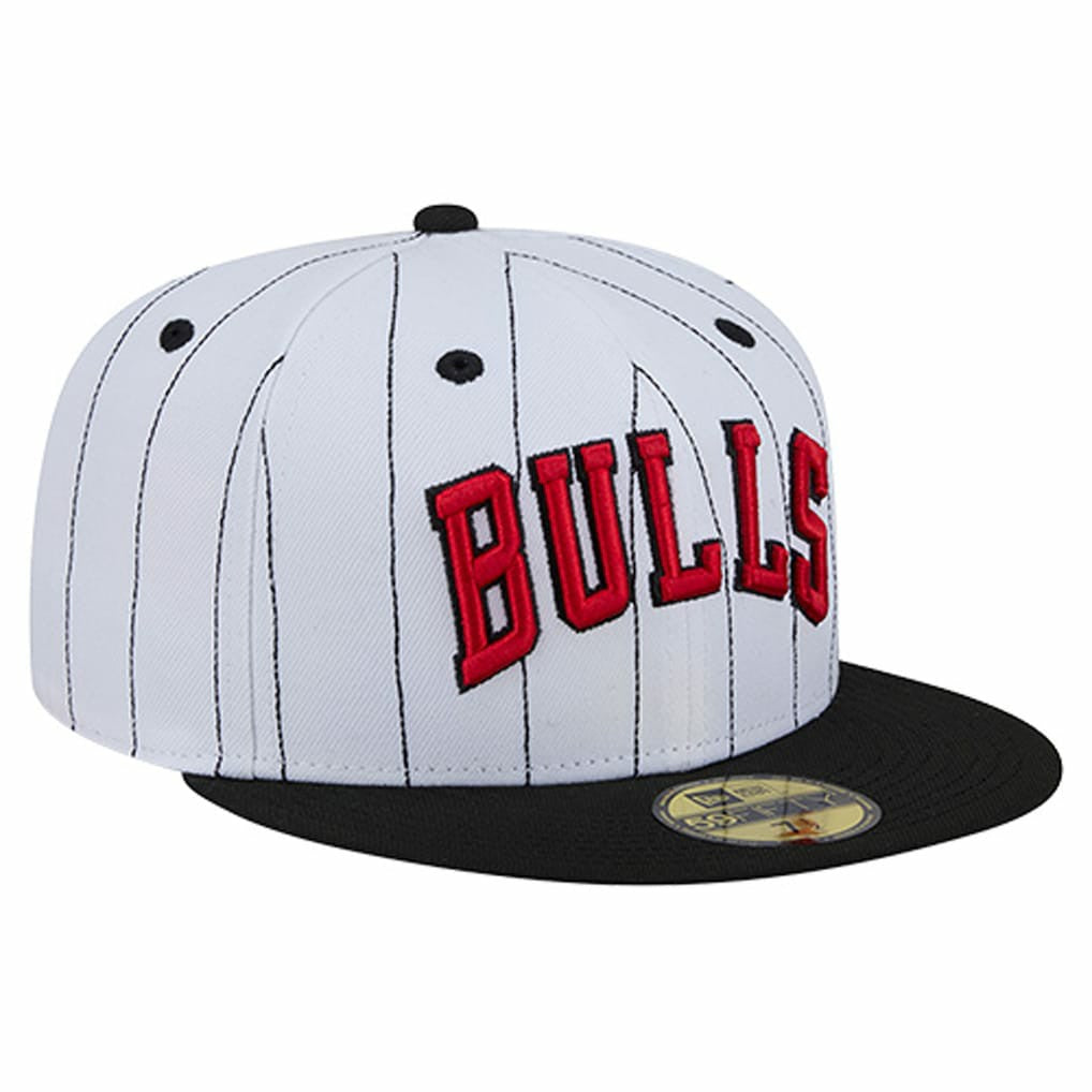 White Chicago Bulls Wordmark Pinstripe 59FIFTY Fitted Hat | NBA