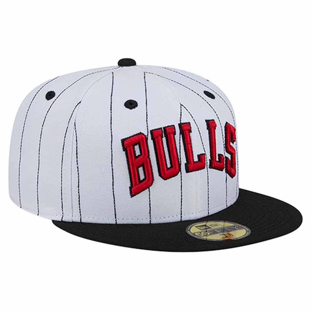 White Chicago Bulls Wordmark Pinstripe 59FIFTY Fitted Hat | NBA