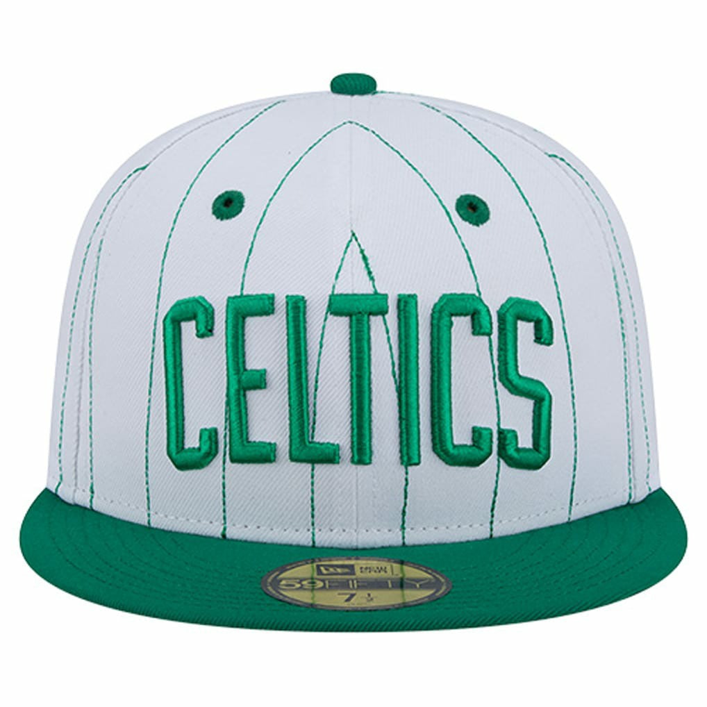 White Boston Celtics Wordmark Pinstripe 59FIFTY Fitted Hat | NBA