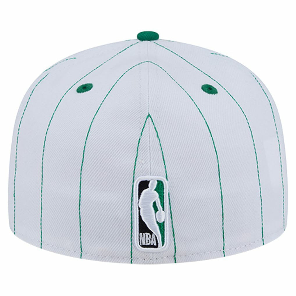 White Boston Celtics Wordmark Pinstripe 59FIFTY Fitted Hat | NBA