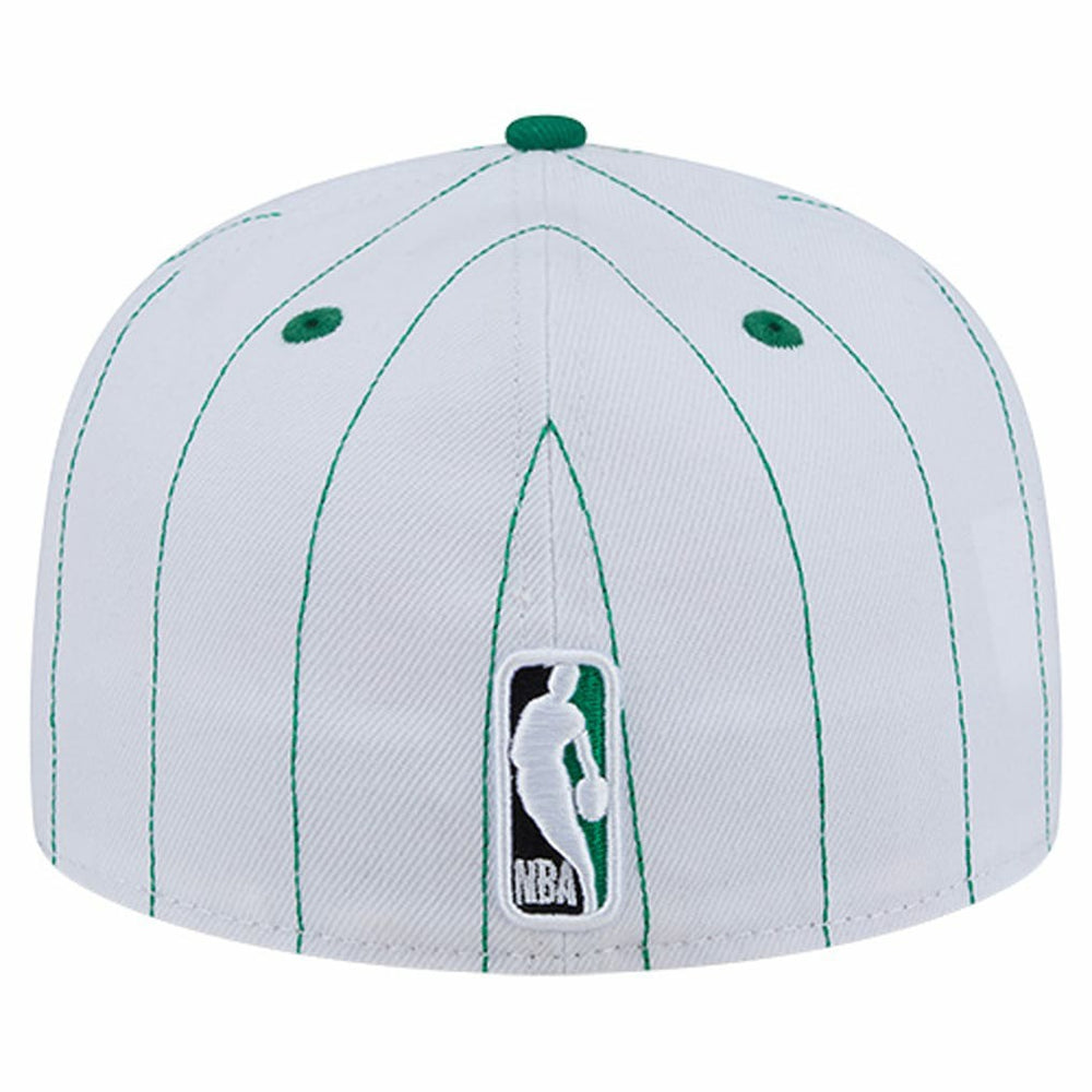 White Boston Celtics Wordmark Pinstripe 59FIFTY Fitted Hat | NBA