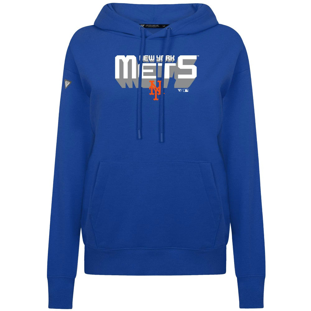 New York Mets Levelwear Women's Adorn Retro 3D Pullover Hoodie - MLB Hoodies