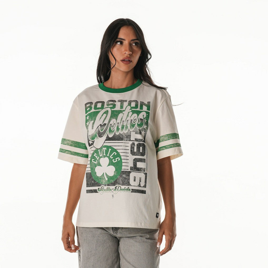 Cream Boston Celtics The Wild Collective Women's Vintage Drop Shoulder Oversized Boyfriend T-Shirt | NBA