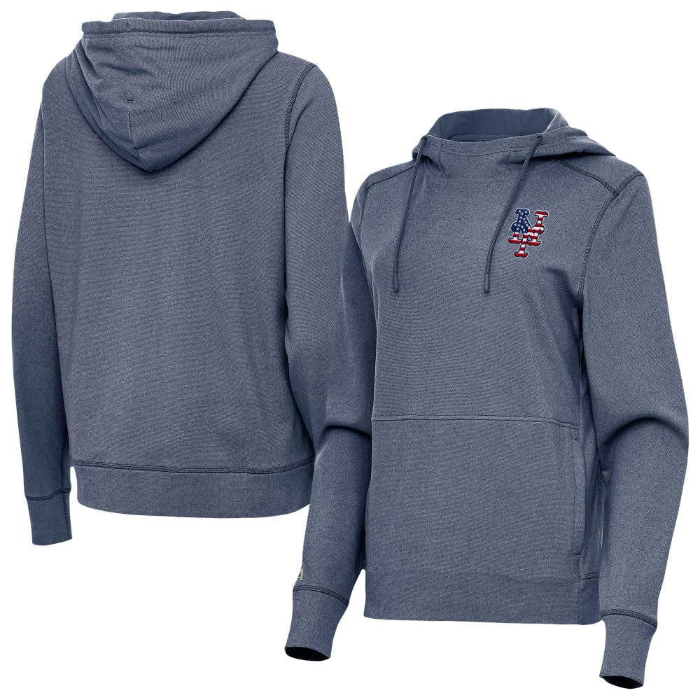 New York Mets Antigua Women's Justice Stars and Stripes Team Logo Pullover Hoodie - MLB Hoodies