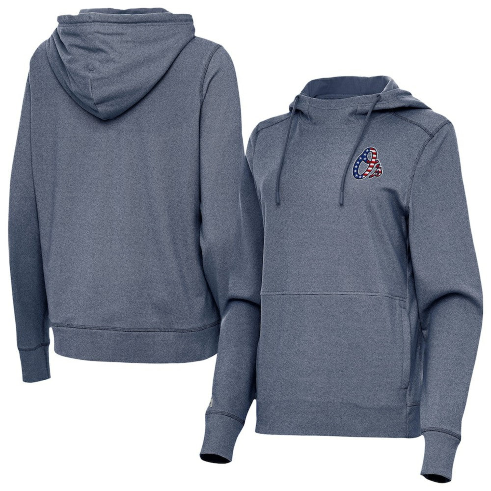 Baltimore Orioles Antigua Women's Justice Stars and Stripes Team Logo Pullover Hoodie - MLB Hoodies