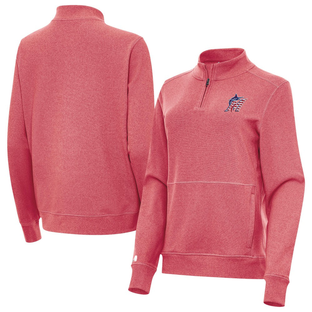 Miami Marlins Antigua Women's Crush Stars and Stripes Team Logo Quarter-Zip Pullover Top - MLB Pullover