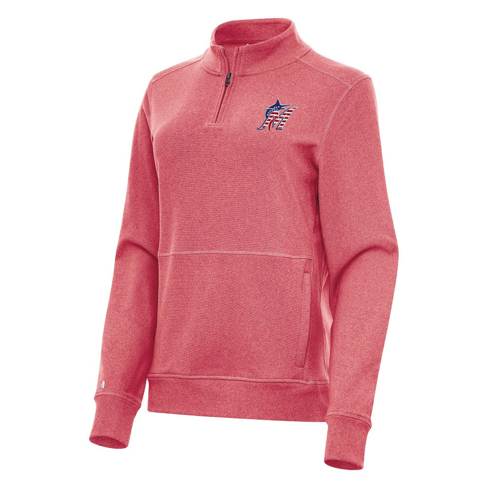 Miami Marlins Antigua Women's Crush Stars and Stripes Team Logo Quarter-Zip Pullover Top - MLB Pullover