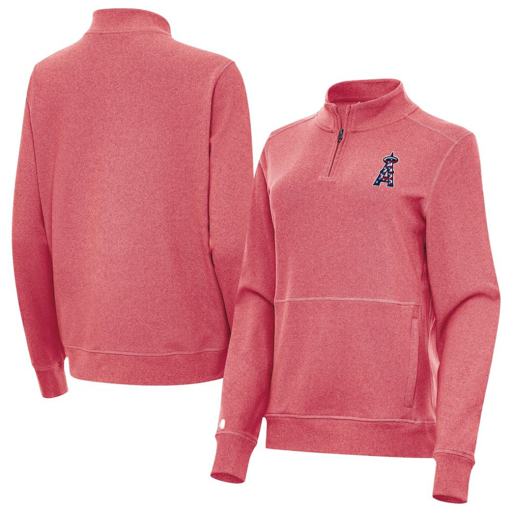 Los Angeles Angels Antigua Women's Crush Stars and Stripes Team Logo Quarter-Zip Pullover Top - MLB Pullover