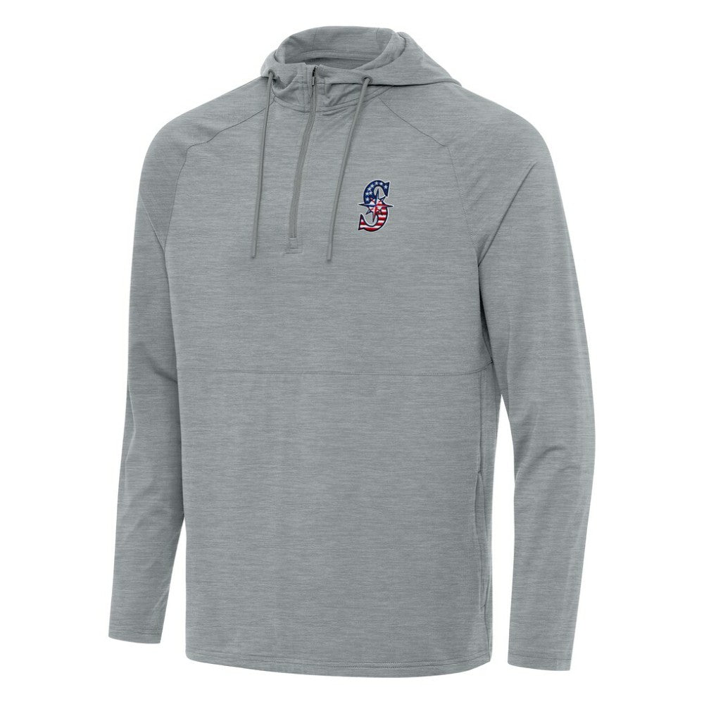 Seattle Mariners Antigua Spikes Stars and Stripes Team Logo Quarter-Zip Pullover Hoodie - MLB Hoodies