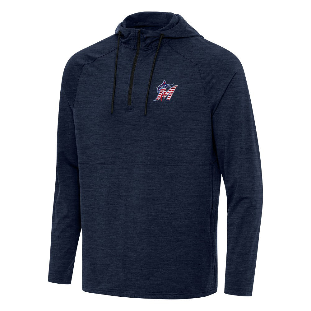 Miami Marlins Antigua Spikes Stars and Stripes Team Logo Quarter-Zip Pullover Hoodie - MLB Hoodies