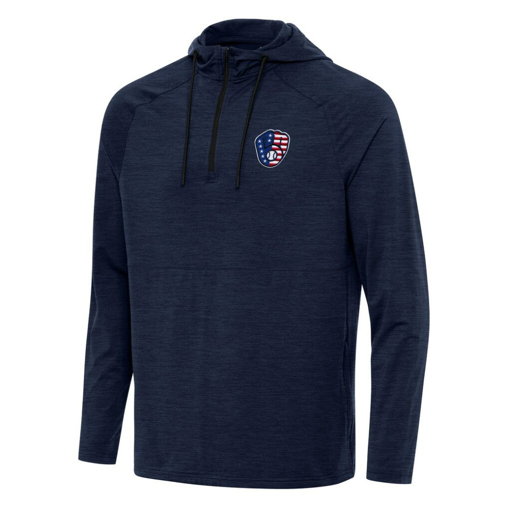 Milwaukee Brewers Antigua Spikes Stars and Stripes Team Logo Quarter-Zip Pullover Hoodie - MLB Hoodies