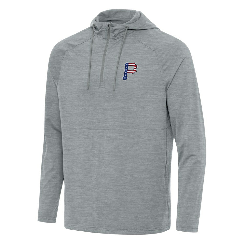 Pittsburgh Pirates Antigua Spikes Stars and Stripes Team Logo Quarter-Zip Pullover Hoodie - MLB Hoodies
