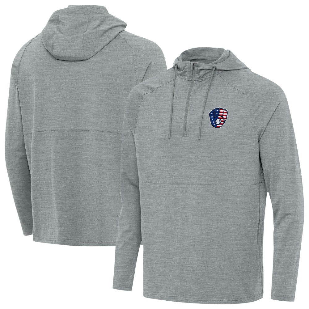 Milwaukee Brewers Antigua Spikes Stars and Stripes Team Logo Quarter-Zip Pullover Hoodie - MLB Hoodies