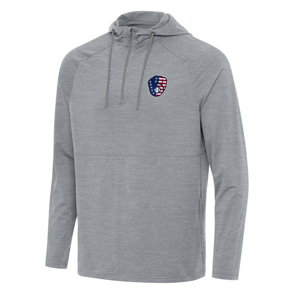 Milwaukee Brewers Antigua Spikes Stars and Stripes Team Logo Quarter-Zip Pullover Hoodie - MLB Hoodies