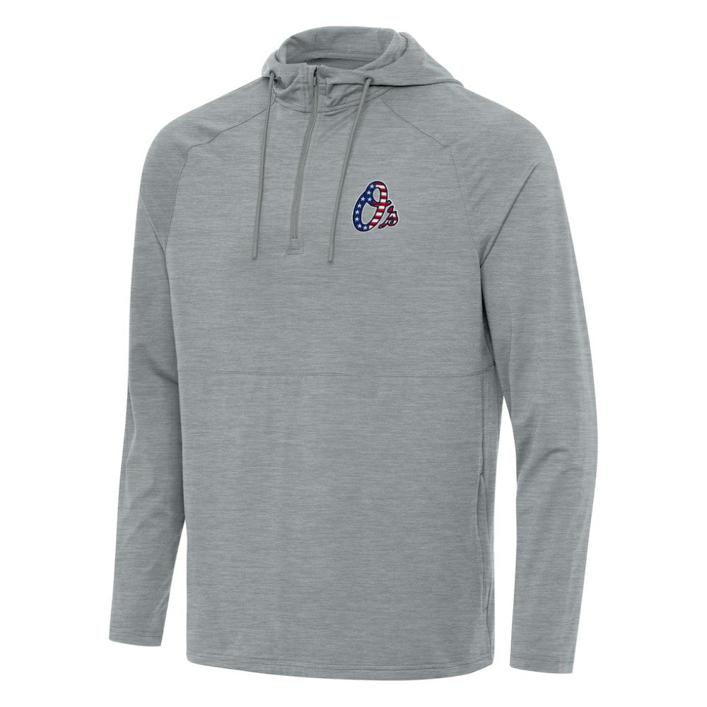 Baltimore Orioles Antigua Spikes Stars and Stripes Team Logo Quarter-Zip Pullover Hoodie - MLB Hoodies
