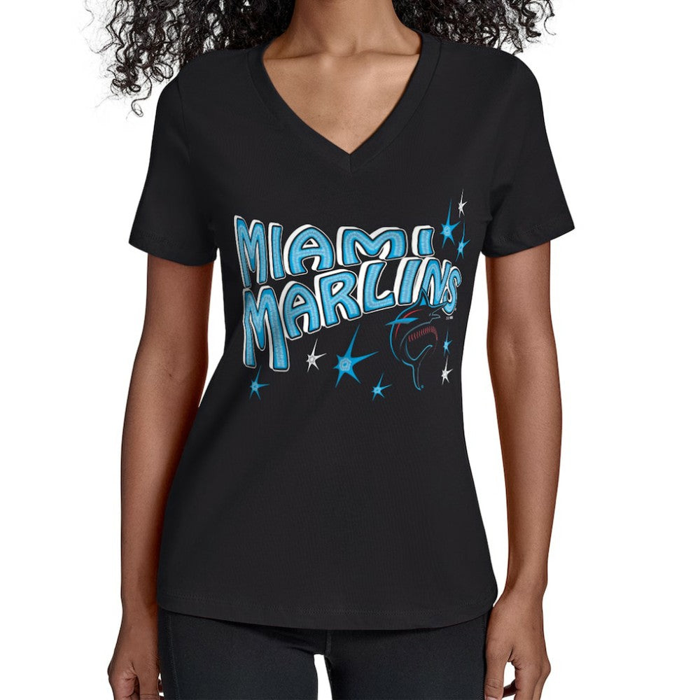 Miami Marlins Starter Women's Fireworks V-Neck T-Shirt - MLB T-shirts