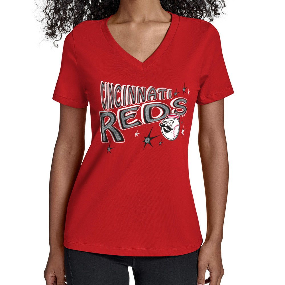 Cincinnati Reds Starter Women's Fireworks V-Neck T-Shirt - MLB T-shirts