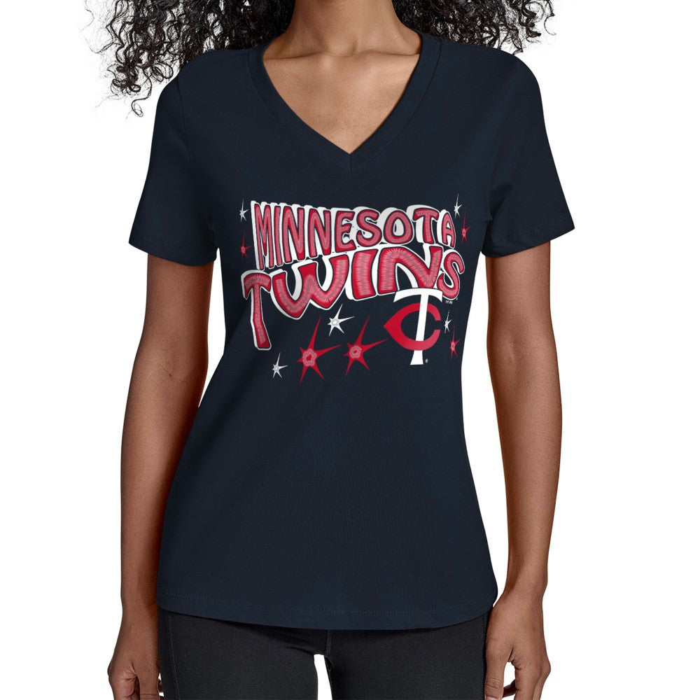 Minnesota Twins Starter Women's Fireworks V-Neck T-Shirt - MLB T-shirts