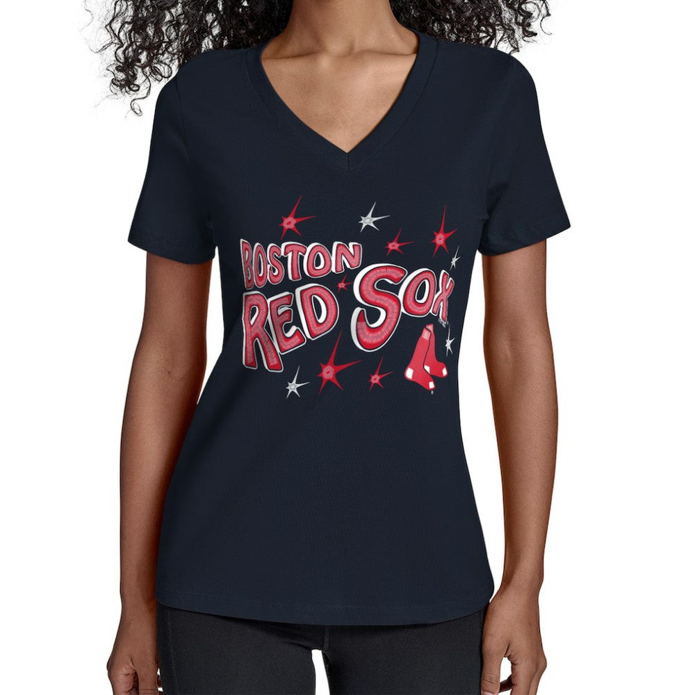 Boston Red Sox Starter Women's Fireworks V-Neck T-Shirt - MLB T-shirts