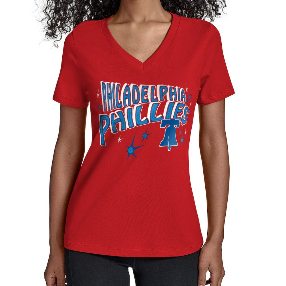 Philadelphia Phillies Starter Women's Fireworks V-Neck T-Shirt - MLB T-shirts