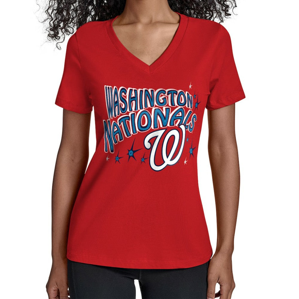 Washington Nationals Starter Women's Fireworks V-Neck T-Shirt - MLB T-shirts