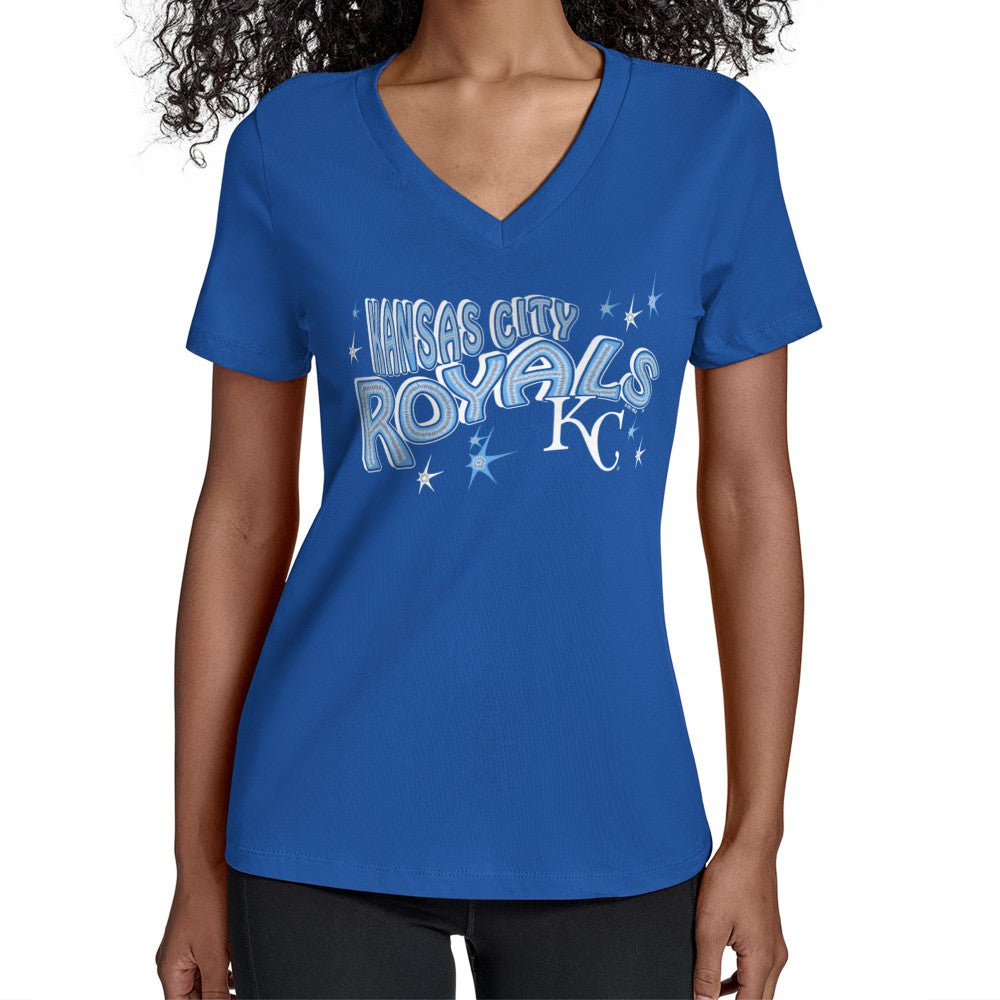 Kansas City Royals Starter Women's Fireworks Team Name V-Neck T-Shirt - MLB T-shirts