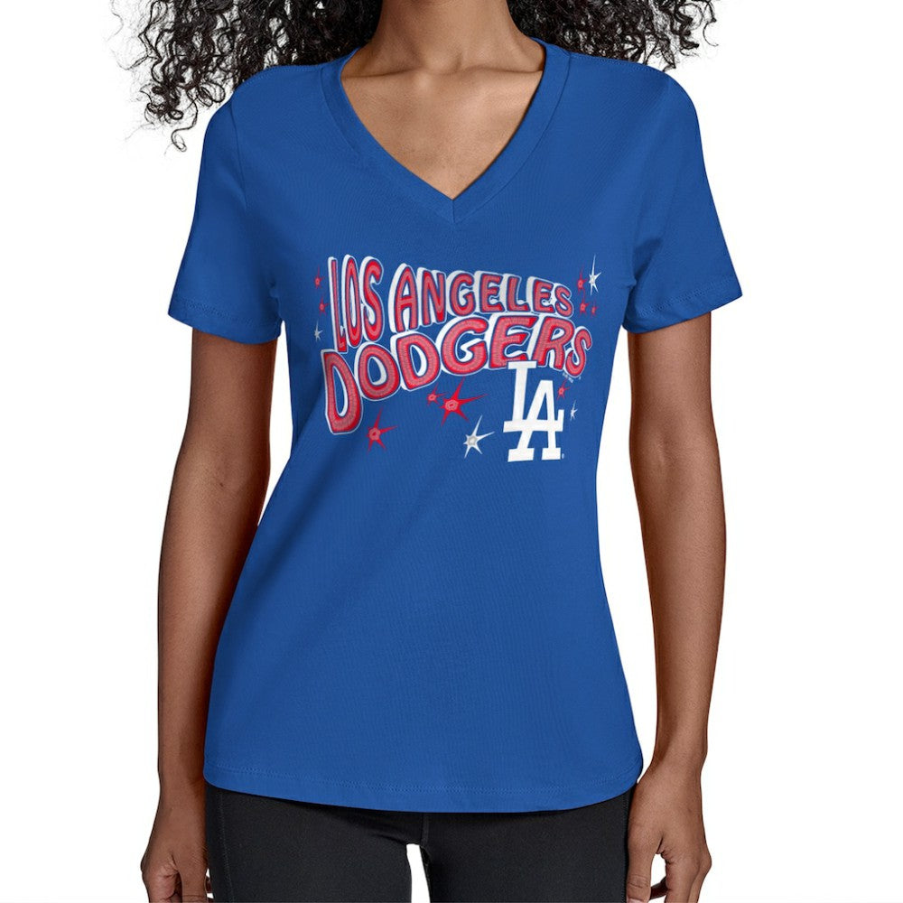 Los Angeles Dodgers Starter Women's Fireworks Team Name V-Neck T-Shirt - MLB T-shirts