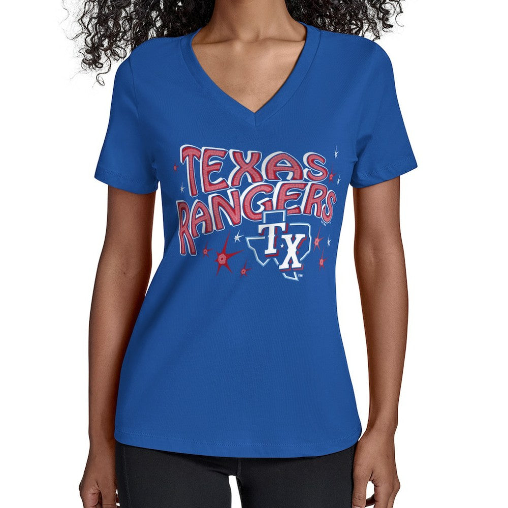 Texas Rangers Starter Women's Fireworks Team Name V-Neck T-Shirt - MLB T-shirts