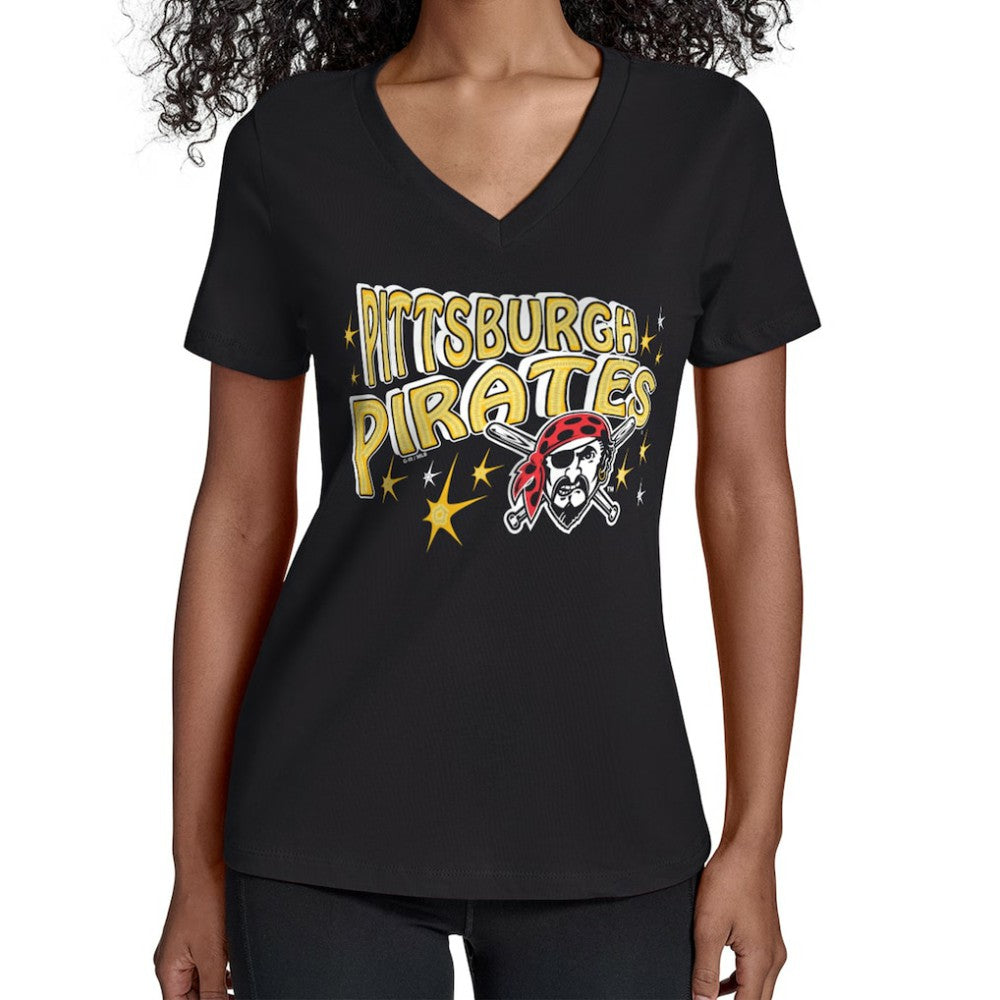 Pittsburgh Pirates Starter Women's Fireworks V-Neck T-Shirt - MLB T-shirts