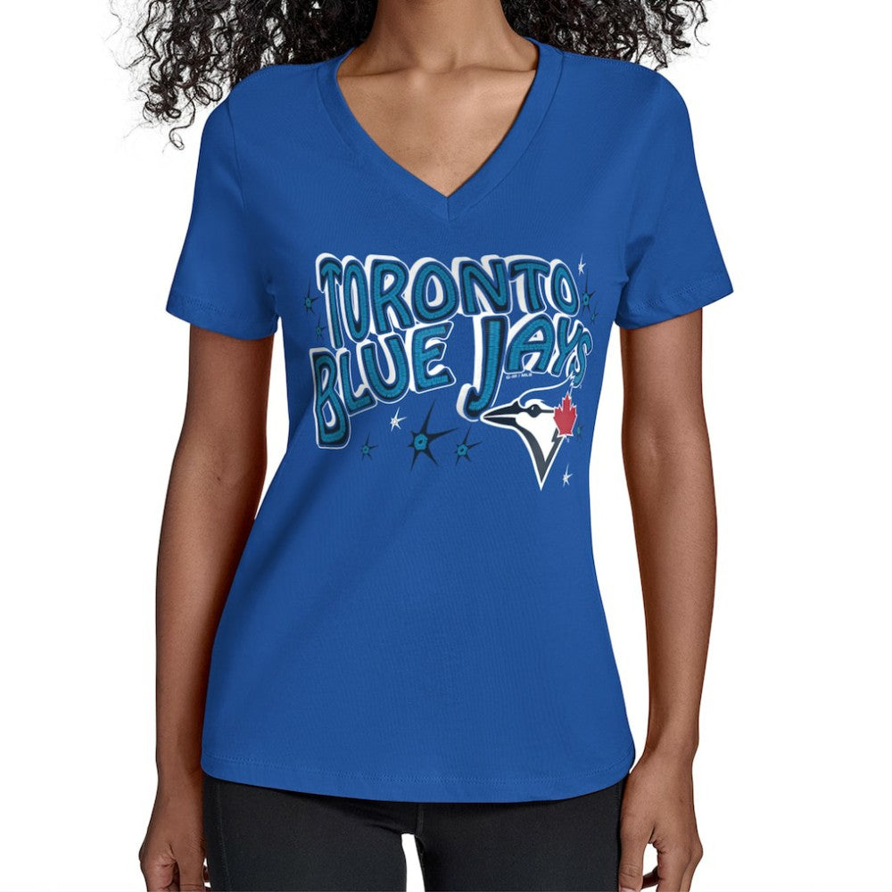Toronto Blue Jays Starter Women's Fireworks Team Name V-Neck T-Shirt - MLB T-shirts