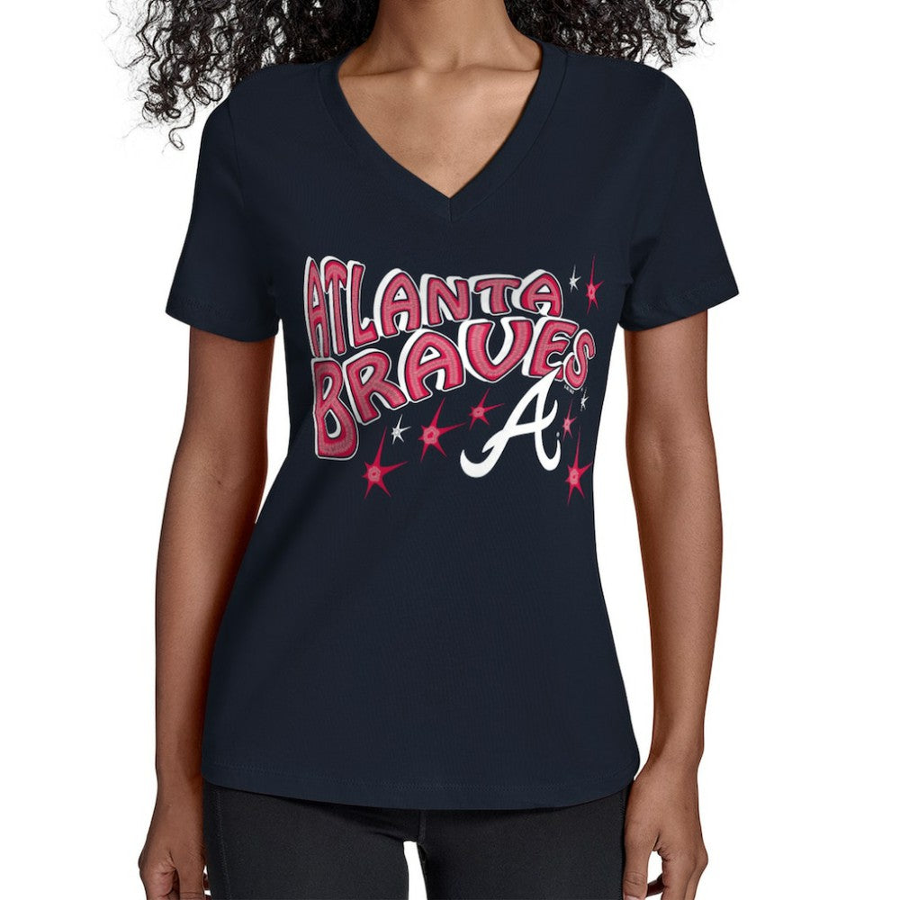 Atlanta Braves Starter Women's Fireworks V-Neck T-Shirt - MLB T-shirts