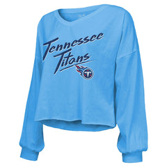 Tennessee Titans Cameron Ward  Majestic Threads Women's Name & Number Off-Shoulder Script Cropped Long Sleeve Relaxed V-Neck T-Shirt | NFL Discount