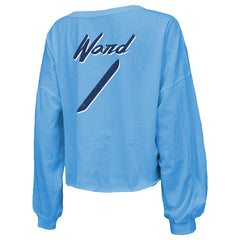 Tennessee Titans Cameron Ward  Majestic Threads Women's Name & Number Off-Shoulder Script Cropped Long Sleeve Relaxed V-Neck T-Shirt | NFL Discount