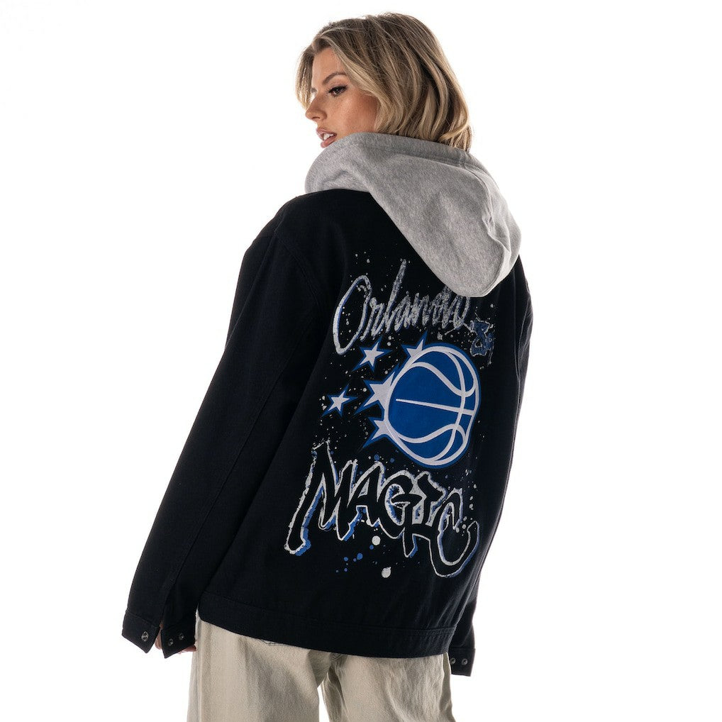 Black Orlando Magic The Wild Collective Unisex Full-Button Denim Hooded Jacket | NBA