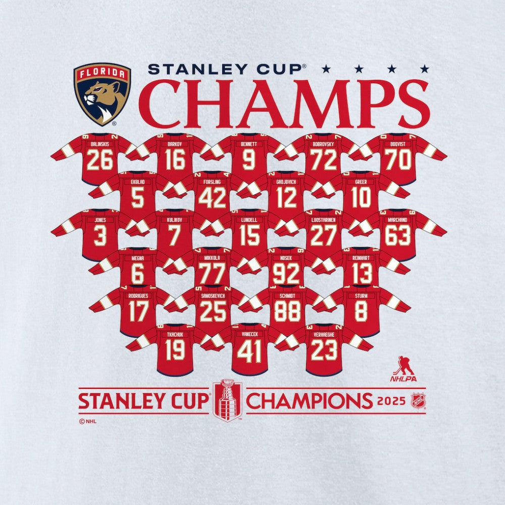 Florida Panthers Fanatics 2025 Stanley Cup Champions Jersey Roster T-Shirt -  NHL T-shirts