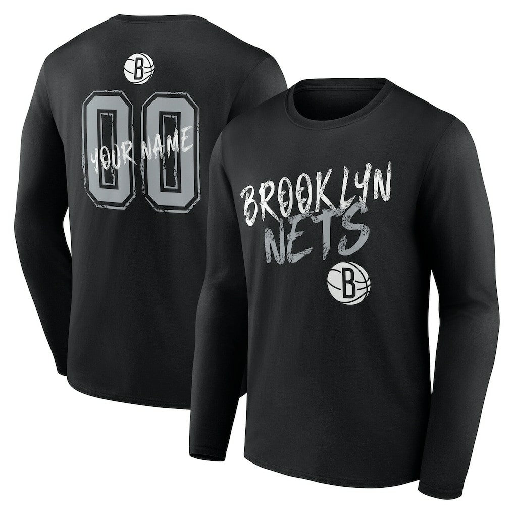 Black Brooklyn Nets Hustle Custom Long Sleeve T-Shirt | NBA