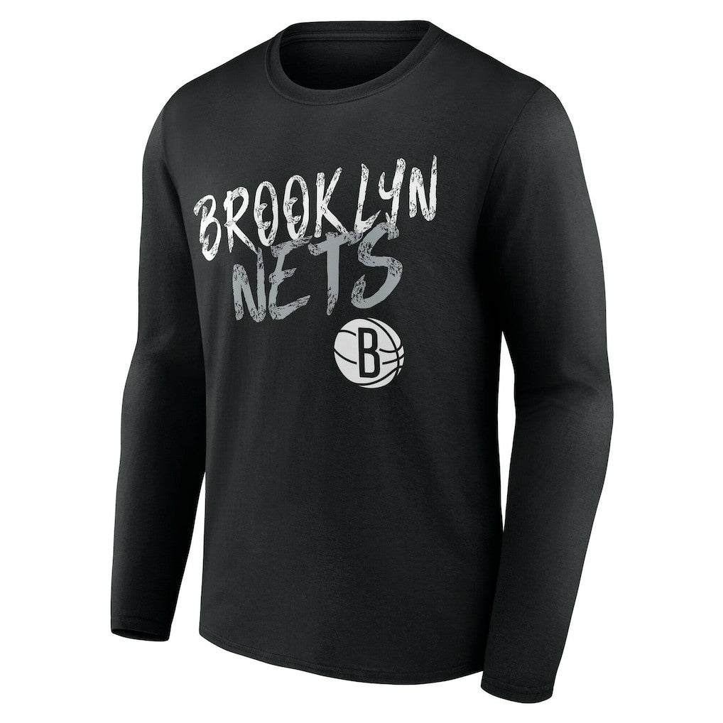 Black Brooklyn Nets Hustle Custom Long Sleeve T-Shirt | NBA