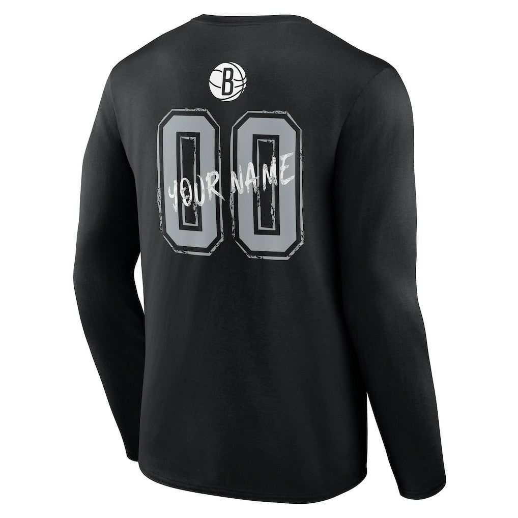 Black Brooklyn Nets Hustle Custom Long Sleeve T-Shirt | NBA