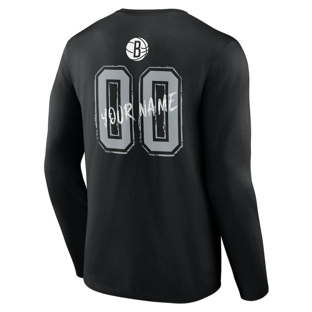 Black Brooklyn Nets Hustle Custom Long Sleeve T-Shirt | NBA