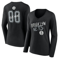 Black Brooklyn Nets Women's Hustle Custom Long Sleeve V-Neck T-Shirt | NBA