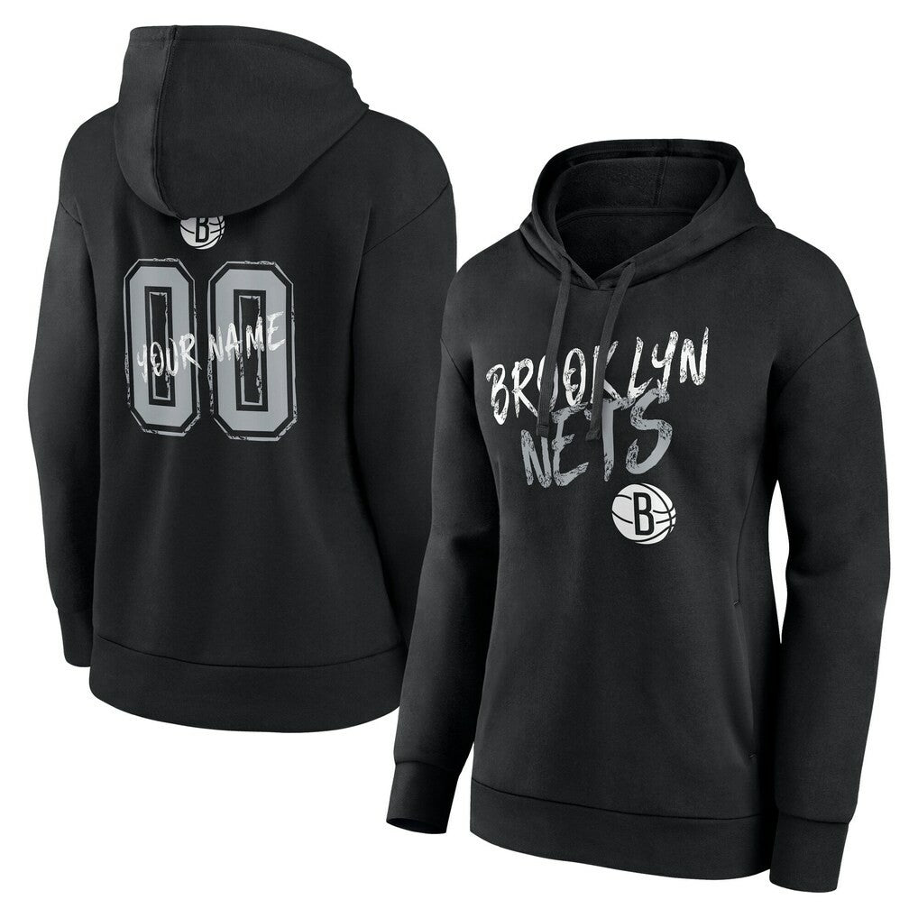 Black Brooklyn Nets Women's Hustle Custom Pullover Hoodie | NBA
