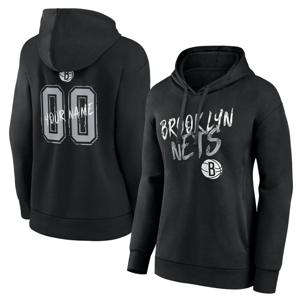 Black Brooklyn Nets Women's Hustle Custom Pullover Hoodie | NBA