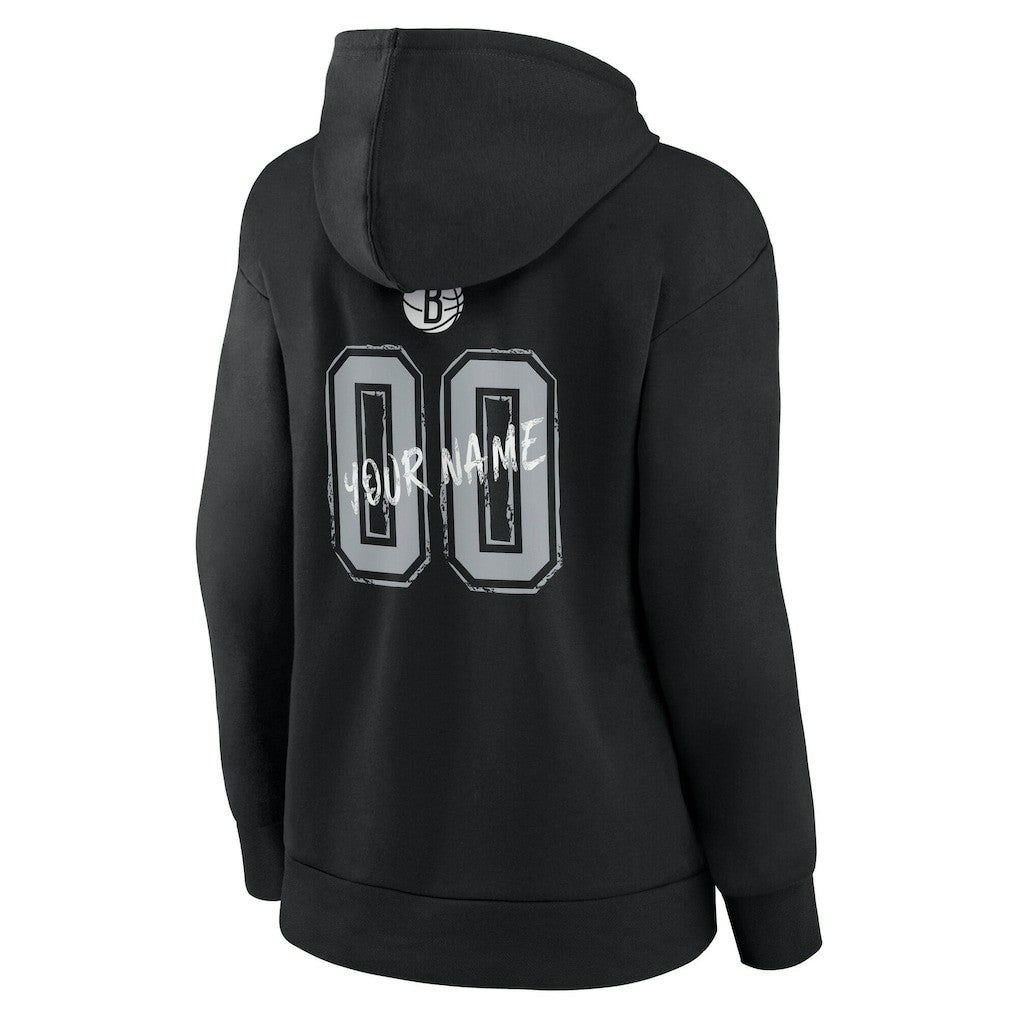 Black Brooklyn Nets Women's Hustle Custom Pullover Hoodie | NBA