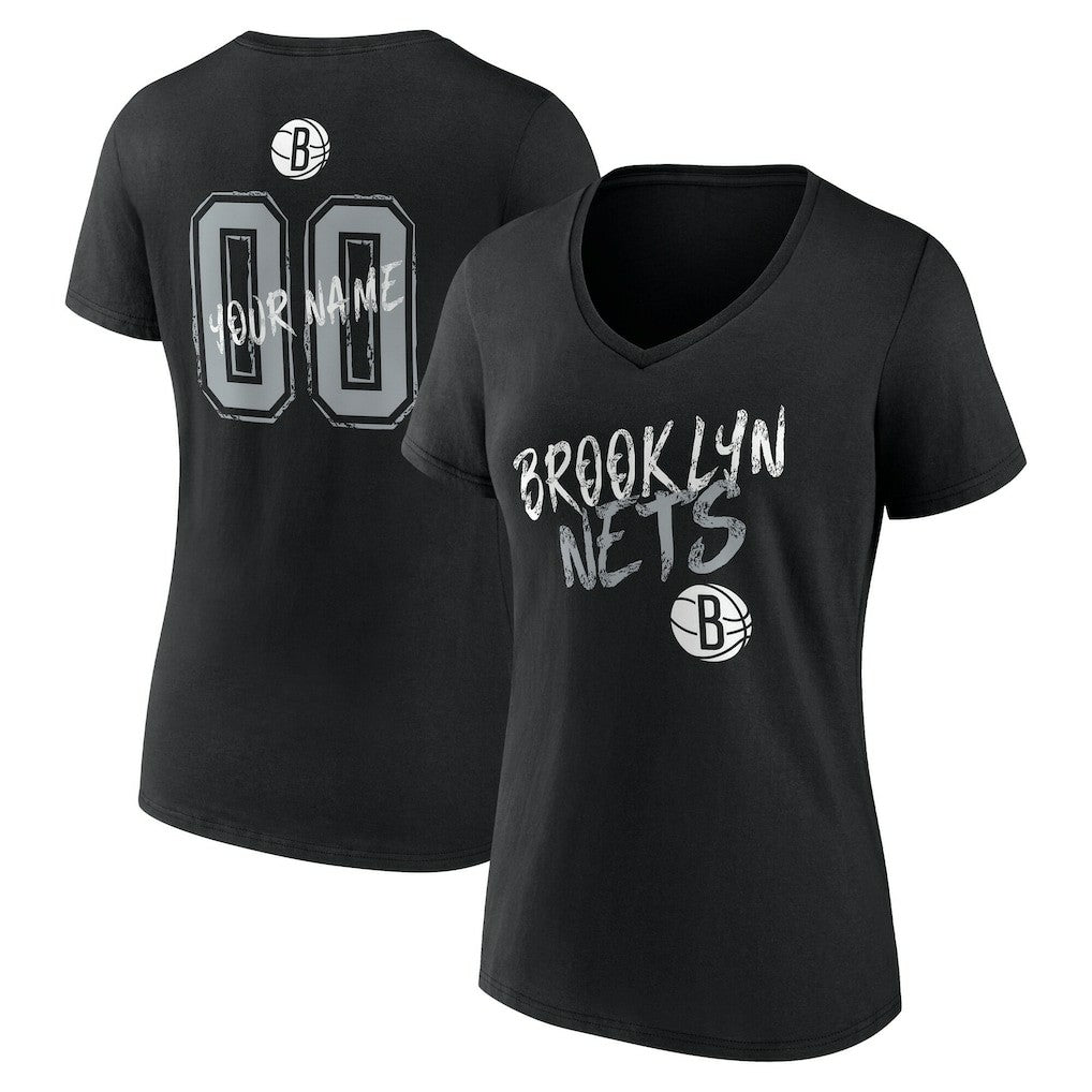 Black Brooklyn Nets Women's Hustle Custom V-Neck T-Shirt | NBA