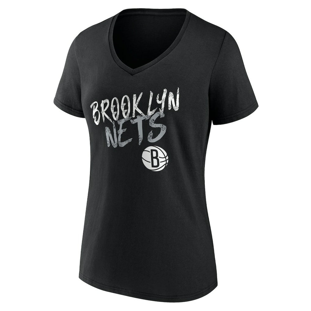 Black Brooklyn Nets Women's Hustle Custom V-Neck T-Shirt | NBA
