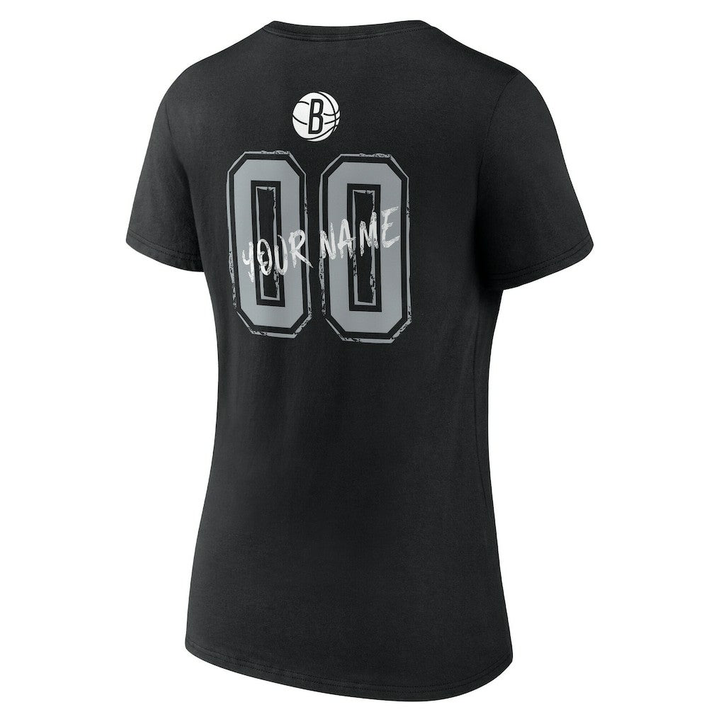 Black Brooklyn Nets Women's Hustle Custom V-Neck T-Shirt | NBA
